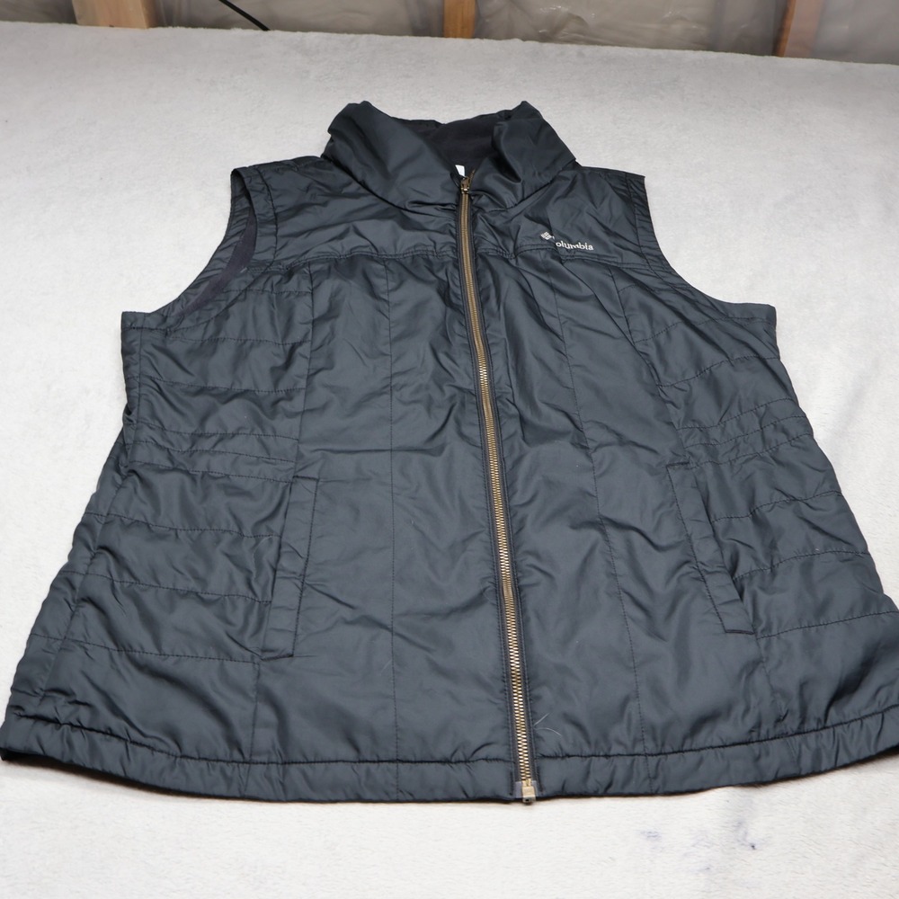 Columbia Vest Women XL Black Quilted High Collar Fleece Lined Insulated Puffer